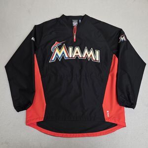 Majestic Miami Marlins Pullover Jacket Mens Large Black MLB Baseball Cool Base